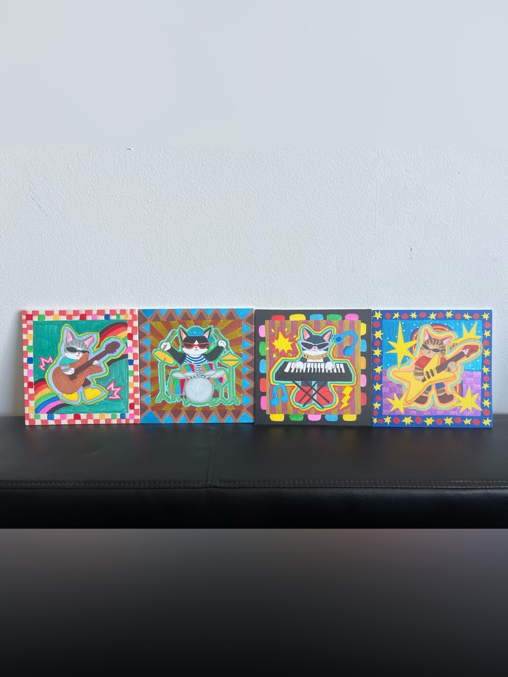Set of 4- The Meow-sters of Rock hand-painted 6x6 Acrylic Painting